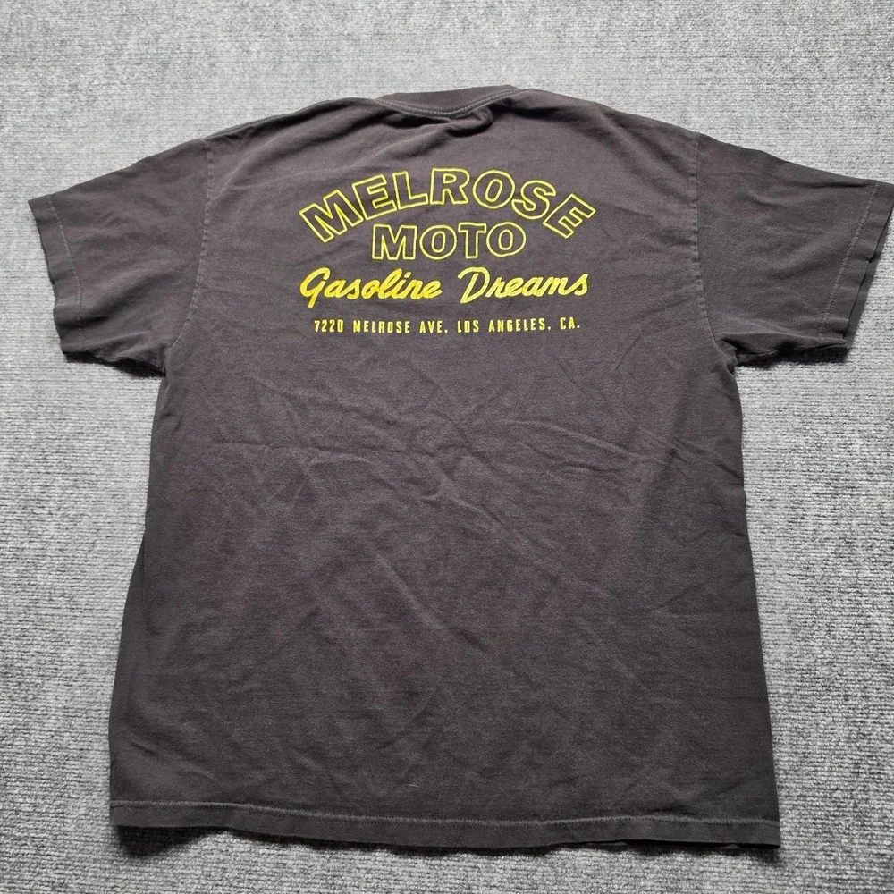 Melrose Moto Gasoline Dreams Los Angeles Motorcycle T-Shirt Mens XL Black Double